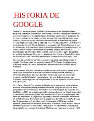 HISTORIA DE GOOGLE