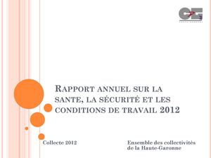 Rapport annuel de la sécurité, de la santé et des conditions de travail (RASSCT) - Données 2012 (Ensemble des collectivités de la Haute-Garonne)