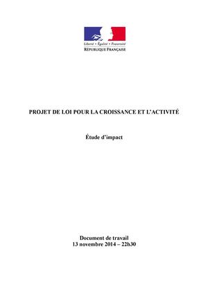 Etude d'impact | Projet de loi pour la croissance et l'activité