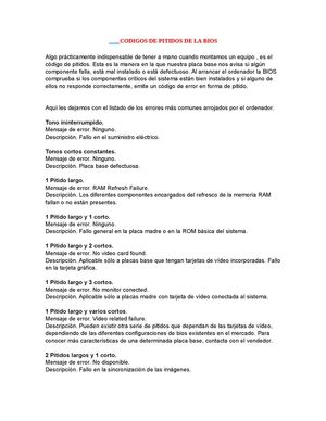 3ra Tarea Codigos De Pitidos De La Bios