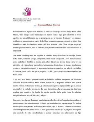 Comunicado Agrupacion Justicia Para Karla Adam (1)