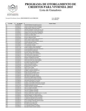 lista de beneficiados en el sorteo FOVISSSTE 2015