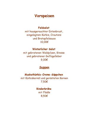 Speisekarte Restaurant Zirbelstube
