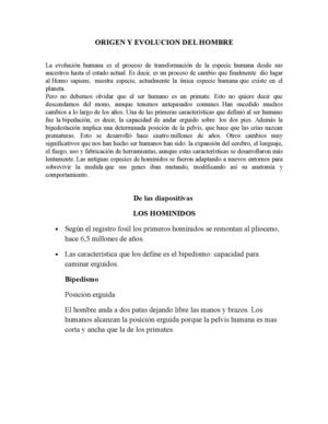 Origen Y Evolucion Del Hombre