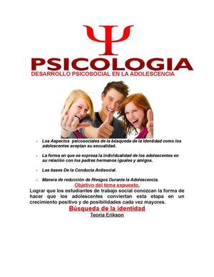 Desarrollo Psicosocial En La Adolescencia