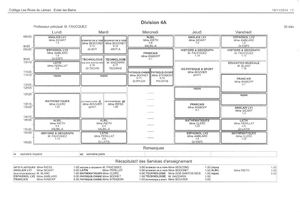 Emploi du temps des classes de 4ème