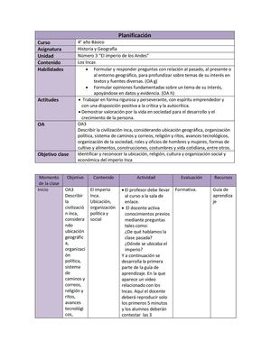 Planificación Historia Los Incas 1