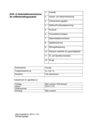 Drift & Underhållsinstruktioner