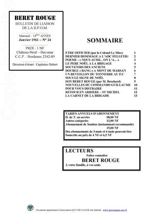 Beret Rouge N°24 Janvier 1961