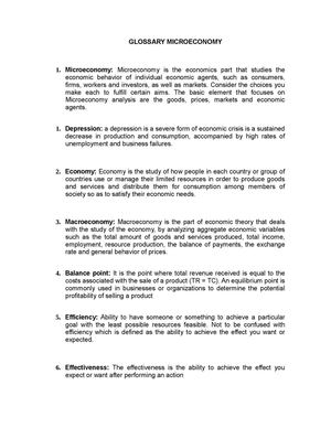 GLOSSARY MICROECONOMY