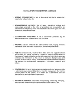 GLOSSARY OF DOCUMENTATION AND FILING