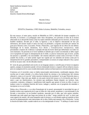 Reseña Crítica Sobre La Lectura