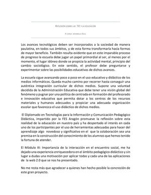 Reflexión Sobre Las Tic Y La Educación