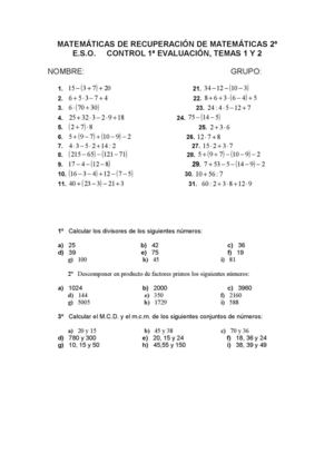 Matemáticas De Recuperación De Matemáticas 2º E