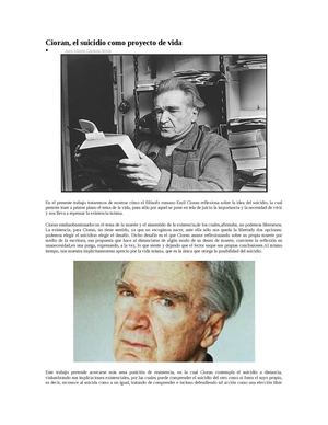 Cioran, el suicidio como proyecto de vida
