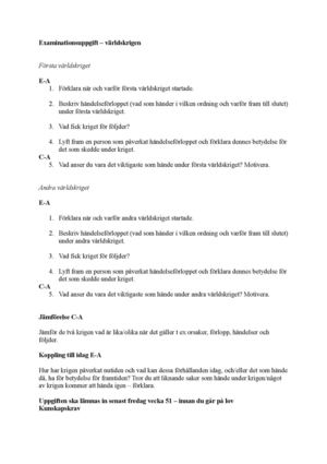 Examinationsuppgift Världskrigen