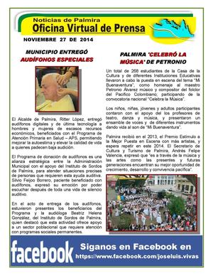 Noticias De Palmira, Noviembre 27