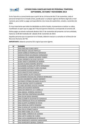 Listado para cencelar pago de personal temporal