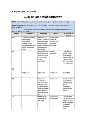Tabla Guía De Una Sesión Formativa
