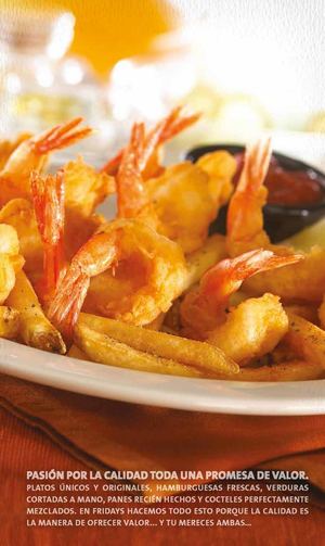 Menú en TGI Fridays para consumir en evento 20 Años