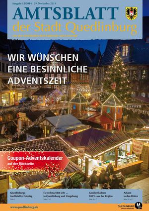 Amtsblatt 12/2014 der Stadt Quedlinburg mit den Ortschaften Bad Suderode und Gernrode vom 29. November 2014