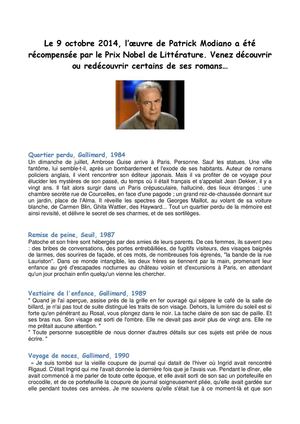 Modiano - Prix Nobel de Littérature 2014