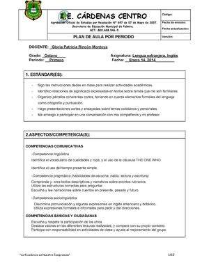 Planes De Aula 2014 Inglés de Octavo