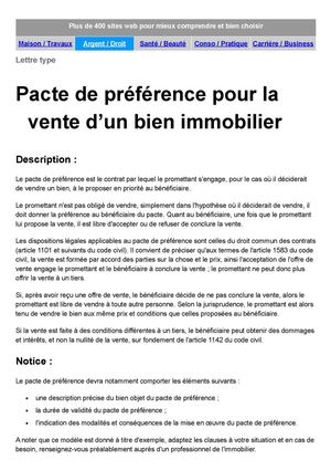 PACTE DE PREFERENCE