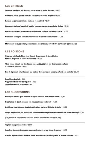 Restaurant La Pâte Et Ose (Waterloo) - Menu