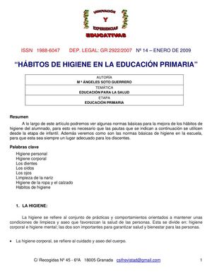 Hábitos De Higiene En La Educación Primaria