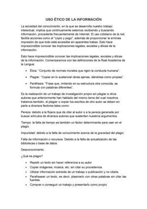 Uso éTico De La Información,plagio Y Citar