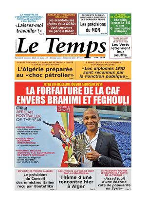 Le Temps d'Algérie Edition du Mercredi 3 Décembre 2014