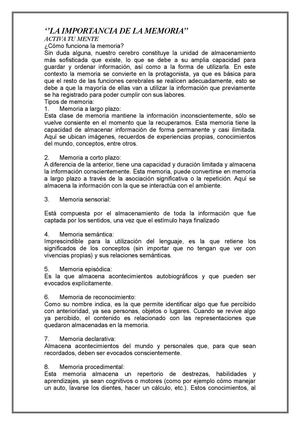 La Importancia De La Memoria