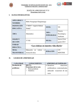 Sesión Nº 3 ecuaciones de la recta