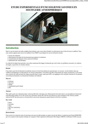 Etude Expérimentale D'une éOlienne Savonius En Soufflerie
