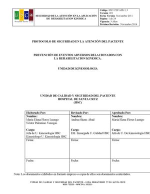 Prevención De Eventos Adversos Relacionados Con La Rehabilitación Kinesica
