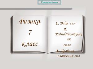 Виды сил Равнодействующая сила Правила сложения сил