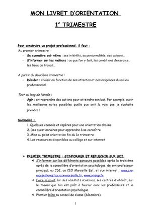 Livret2 Orientation 1e Trimestre 3e