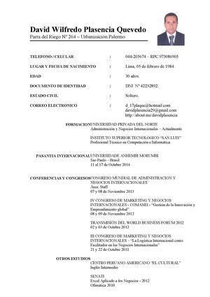 C V David Wilfredo Plasencia Quevedo