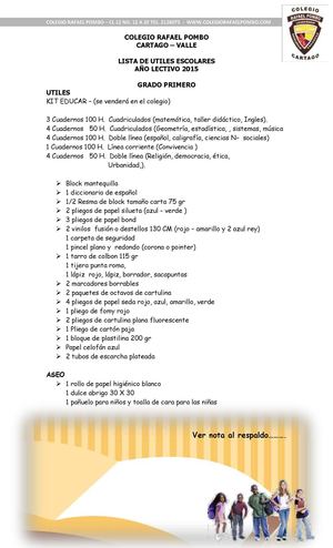 Lista De Útiles De 2015