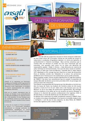 Newsletter de l'ENSGTI décembre 2014