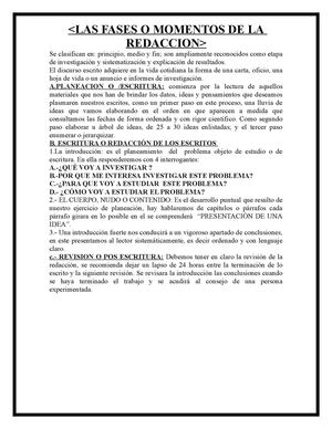 Las Fase O Momentos De La Redaccion