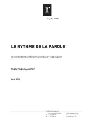 Colloque : Le Rythme De La Parole