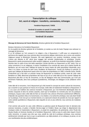 Colloque : Art, sacré et religion : transferts, connexions, échanges