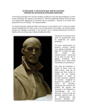 El Educador A Los Ojos De San Jose De Calasanz