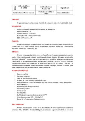 Práctica 9, Estequiometría Reacciones Químicas