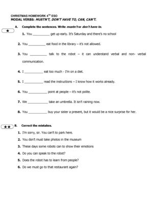 Christmas Homework 4th ESO