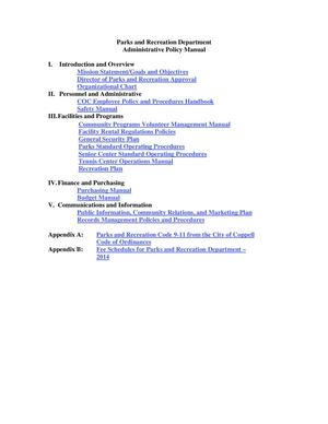 Administrative Policy Manual - Parks and Recreation