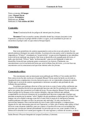 El Bosque - Comentario De Texto Por Sacha Drousie