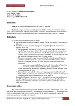 Existe Un único Español - Comentarios De Texto Por Sacha Drousie